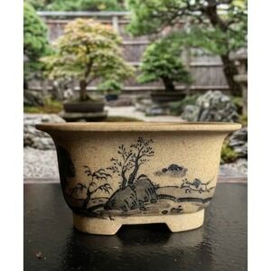 Japanese Bonsai Pot Hand Painted Landscape Ceramic Mame Shohin Planter